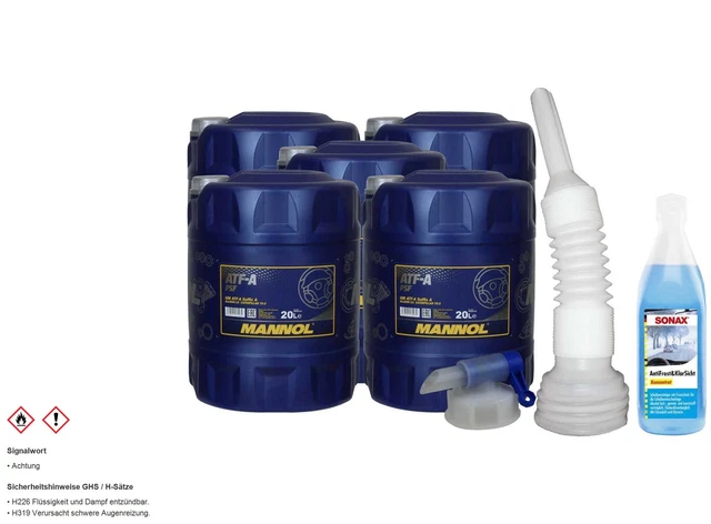 100L mannol Huile Hydraulique Atf-A Psf Fluid Oil Inclus Robinet de Vidange Tube