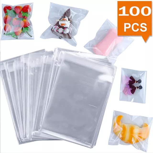 100pcs Clear Self Sealing Plastic Bags Jewelry Gift Packing Cookie Candy Bag