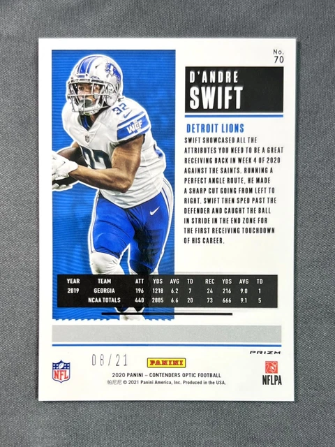 2020 Contenders Optic D’andre Swift Rookie Ticket Purple Pulsar Prizm /21 #70 2