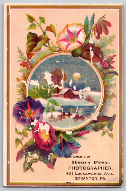 Henry Frey Photographer Scranton, PA Victorian Trade Card Winter Scene