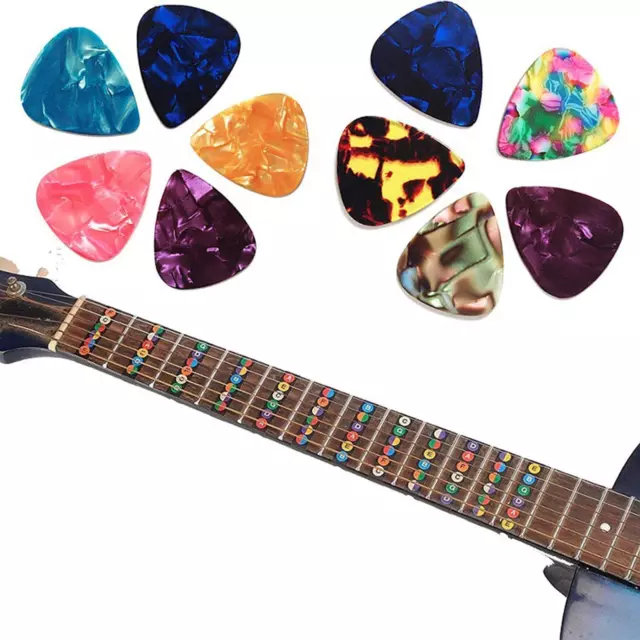2 Pieces Guitar Fretboard Stickers with 10Pcs Guitar Picks for Kids Beginner