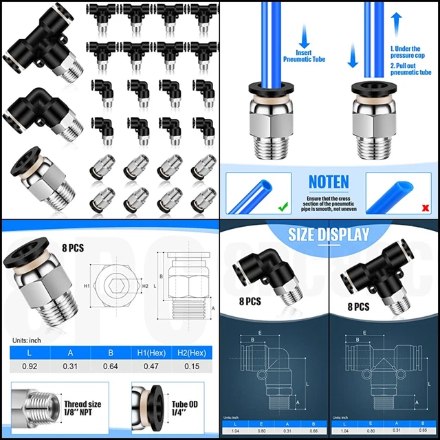 24 Fittings Pcs Tube Od 1/8 Inch 1/4 Connect Push Npt Kit Pneumatic Male
