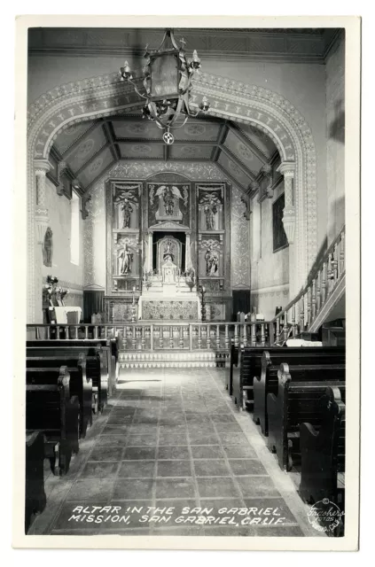 Vintage Real Photo Postcard Altar in Old San Gabriel Mission California CA RPPC