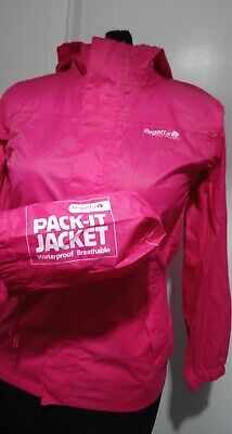 Girls pink Regatta Isolite Pack Jacket kids Size 9-10 years waterproof raincoat