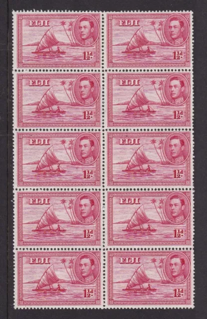 FIJI 1940 KGVI 1.5d DIE 2 PERF 13.5 NEVER HINGED MINT BLOCK OF TEN