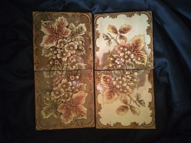 Antique Transfer Print  Floral Tile Set X 4
