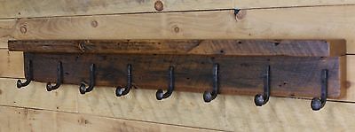 60" Reclaimed Wood Coat Rack with 10 Railroad Spike Hooks and shelf