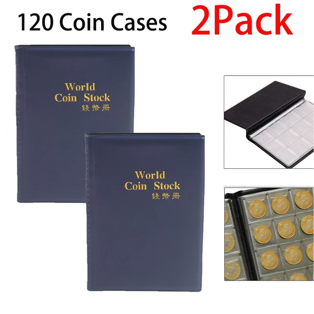 2pc Blue Collecting 120 Pockets World Coin Collection Storage Holder Money Album