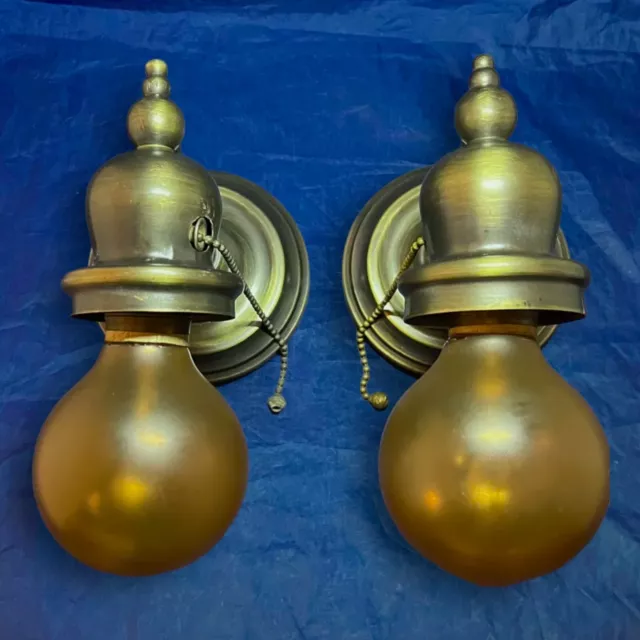 Wired Pair Antique Brass Sconces Beautiful 12F