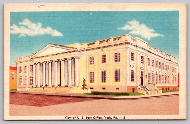 US Post Office York Pennsylvania Street View Government Building Linen Postcard