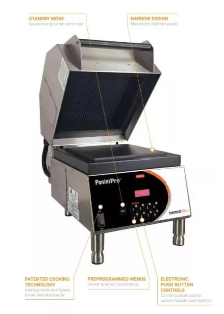 Nemco 6900-208-GF Single Commercial Panini Press w/ Aluminum Grooved & Smooth Pl