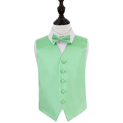 DQT Satin Plain Solid Mint Green Boys Wedding Waistcoat & Bow Tie 2-14 Years
