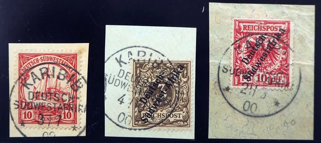 Dt. SW-Afrika Stpl.; "KARIBIB DSWA", K1 3Pfg. & 10 Pfg. 10 Pfg, MiNr. 1a,7,13