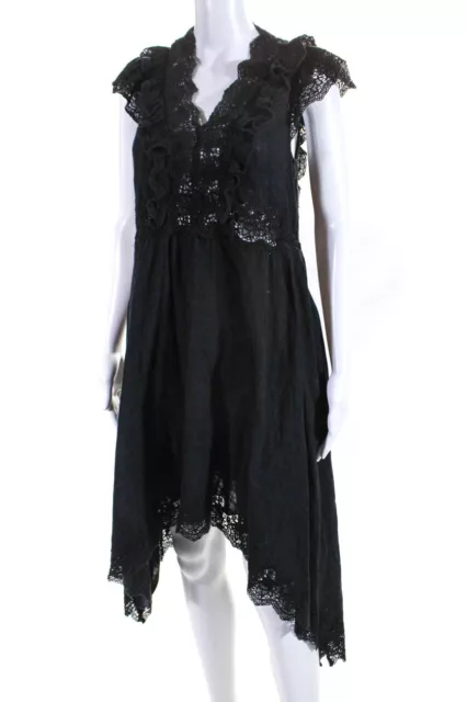 Ulla Johnson Womens Cotton Embroidered V-Neck Sleeveless Midi Dress Black Size S 2