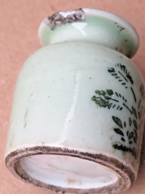 ANTIQUE CHINESE GREEN & WHITE INK POT INKWELL Porcelain Qing dynasty HAND COLOR 3