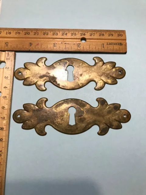 18th Century Brass Period Style Chippendale Pair keyholes Spectacular!