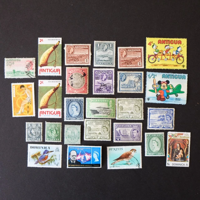 VINTAGE ANTIGUA ST LUCIA VINCENT HELENA Postage Stamps Bundle ...