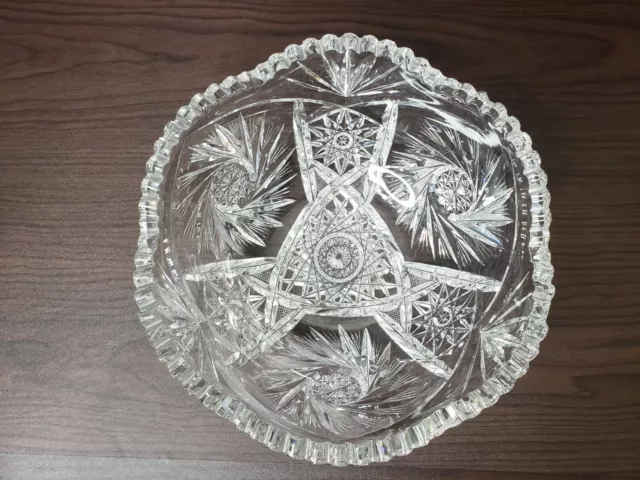 American Brilliant (ABP) Cut Glass Heavy 8” Hobstars Buzzstar Fans Crystal Bowl