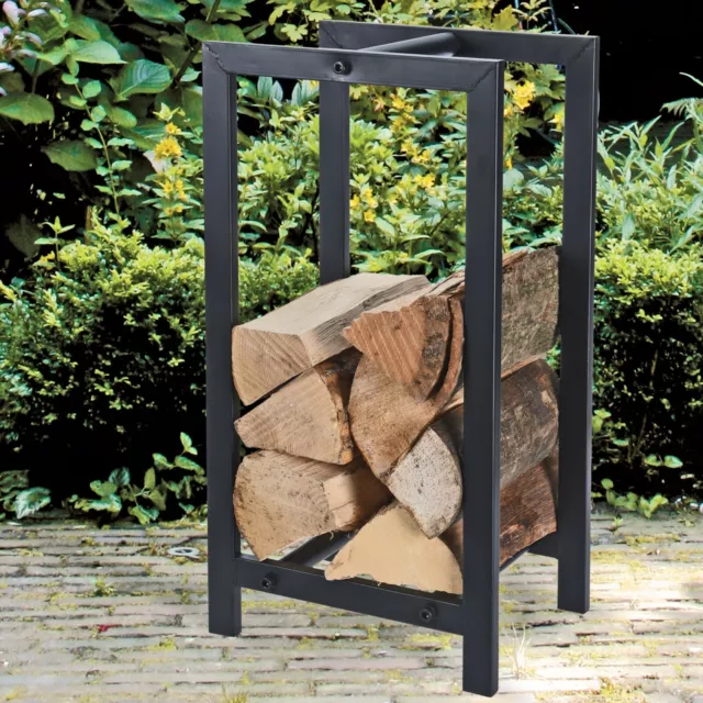 Black Metal Wood Log Storage Rack Stand Fireplace Firewood Holder Indoor Heater