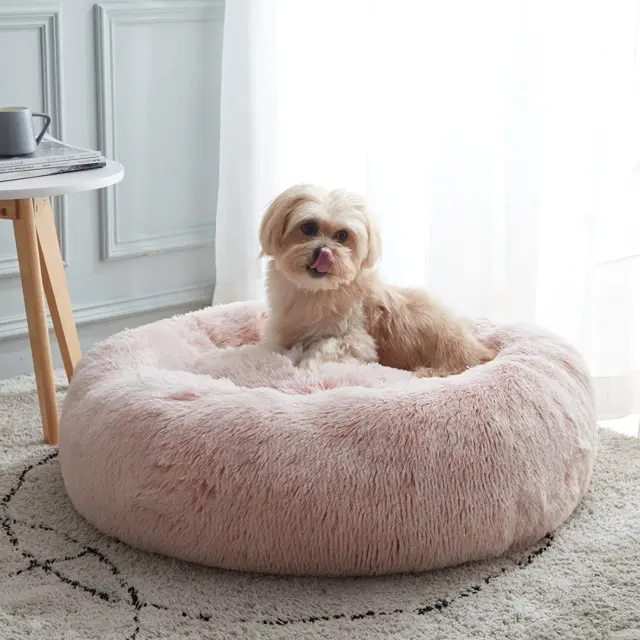 Calming Dog & Cat Bed, Anti-Anxiety Donut Cuddler Warming Cozy Soft round Bed, F