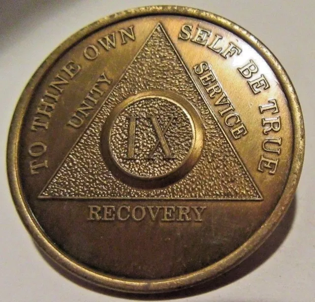 Alcoholics Anonymous AA 9 Year Bronze Medallion Coin Chip Token Sober