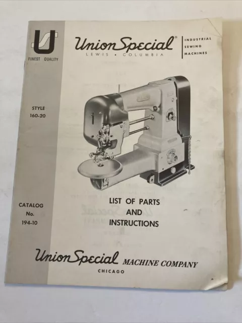 Catálogo de máquina de coser especial Union estilo 160-20 lista de piezas e instrucciones