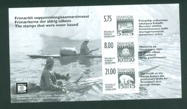 Greenland.  2001 Souvenir Sheet MNH. Black Print.Stamp Never issued. Mail Kayaks