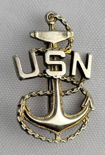 WWI WWII USN Navy Chief Petty Officer CPO Vintage Sterling Insignia Pin