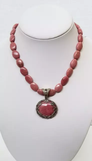 Carolyn Pollack Southwest Sterling Silver Pink Rhodonite Pendant Necklace