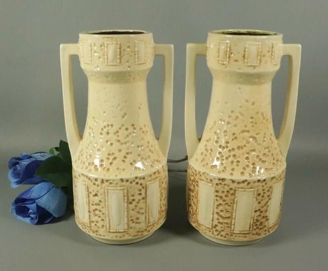 Antique English Majolica Art Nouveau Secessionist Vase PAIR Cream BRETBY CLANTA