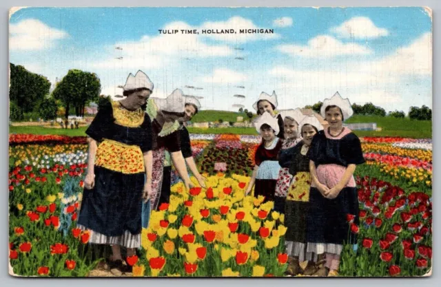 Tulip Time Holland Michigan Flower Garden Floral Bush Cancel 1948 WOB Postcard