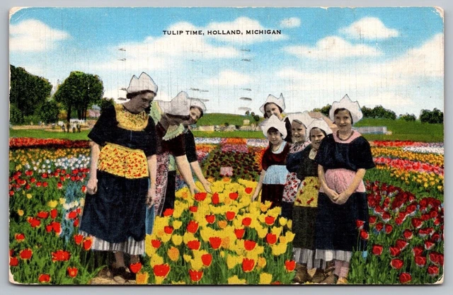Tulip Time Holland Michigan Flower Garden Floral Bush Cancel 1948 WOB Postcard