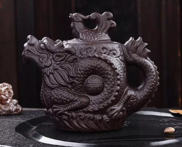 Yixing Zisha Pottery Dragon Phoenix Tea Pot Purple Clay Tea Set Kung Fu Teapot