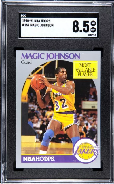 Magic Johnson 1990-91 Nba Hoops #157 Los Angeles Lakers Hof Champ Graded Sgc 8.5