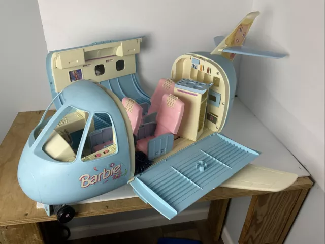 Vintage Mattel Barbie Doll Blue Jumbo Jet Airplane Plane 1999 With