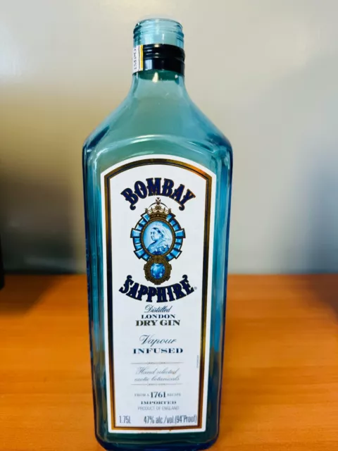 1 Empty Bombay Sapphire London Dry Gin (1.75L) -Craft Bottle Without Cap