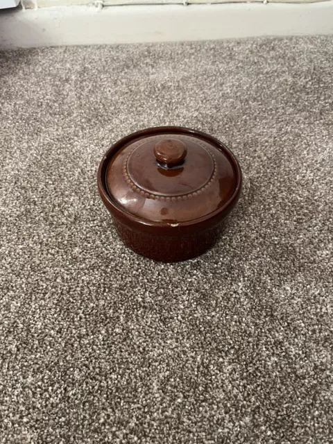 Medium Vintage Treacle Glazed Moira Pottery  Dish With Lid Casserole