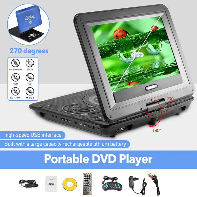 Portable 9.8" DVD Player CD,EVD,DVD,DVD-RW,CD-R/RW,VCD,mp3-cd,MPEG4 Swivel