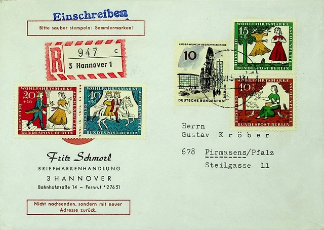 Deutschland Wohlfahrt Cinderella 5v Auf Regd Abdeckung Hannover Sich Pirmasens
