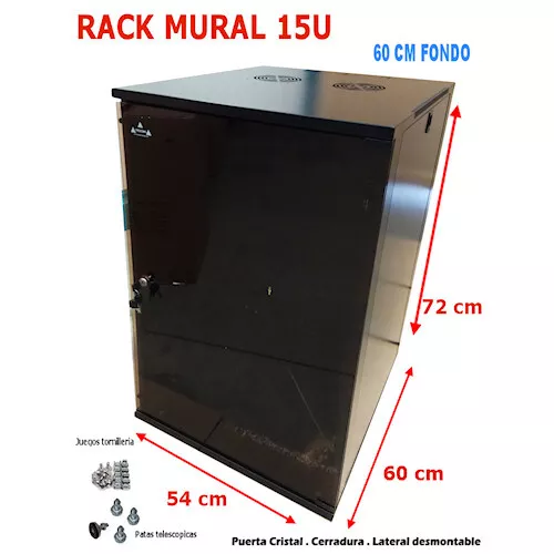 Armario RACK 15U y 19".  Para redes de datos y Baterias Solares