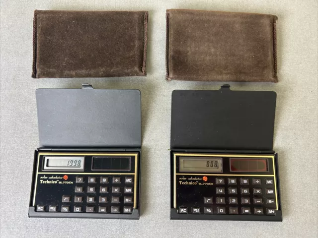 Two (2) Technico Vintage SL773CK Solar Calculator w/ Metal IBM Case dtd May 1984