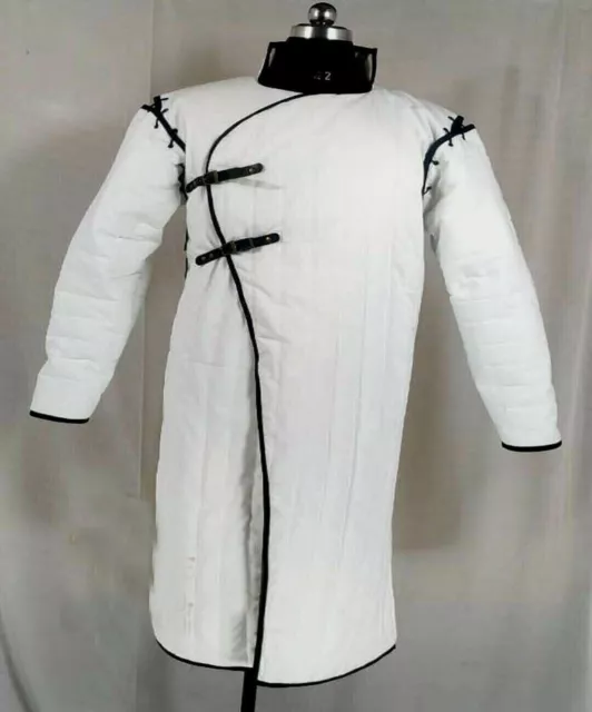 Nuovo costume medievale imbottito bianco Gambeson rievocazione LARP SCA