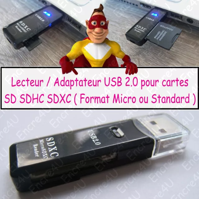 Lecteur de cartes SD Micro SD SDHC SDXC UHS1 Type Clé USB 2.0 ( coloris Noir )