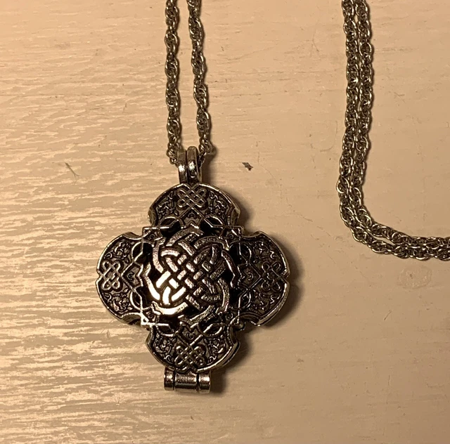 Celtic Style Locket Pill Keep Necklace, Silver Tone, Mystery Compartment Celtic Style Locket Pill Keep Necklace, Silver Tone, Mystery Compartment