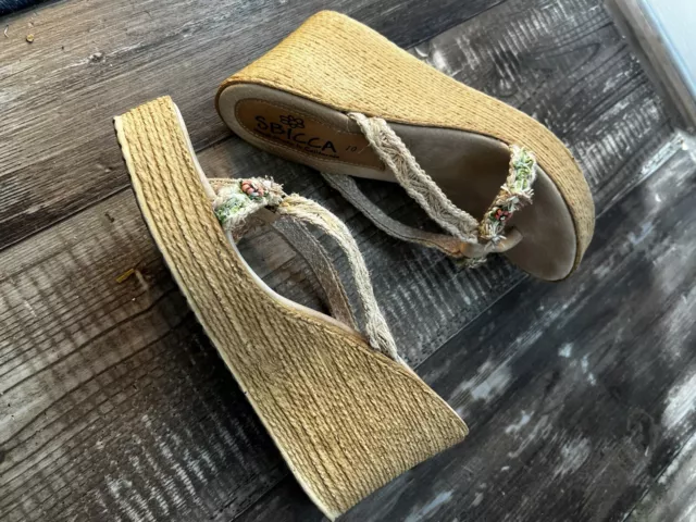 Sbicca Wedge Braided Embroidered Natural Raffia Platform Sandals Women's US 10