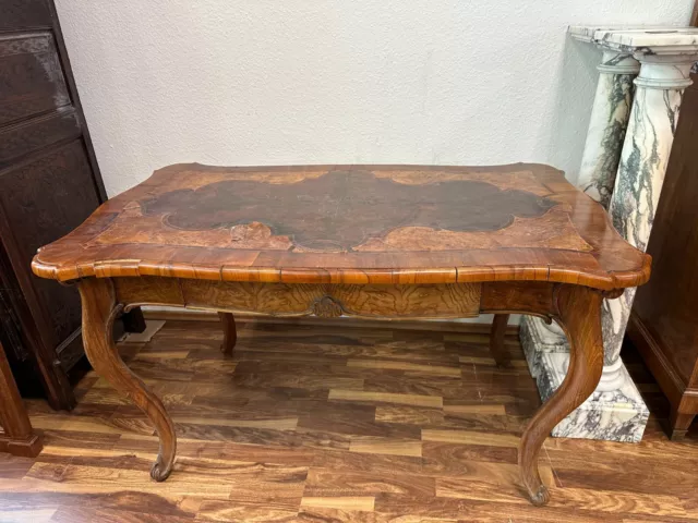 Antiker Barocktisch Barock Tisch Um 1880 Nussbaum Platte Voll Intarsiert