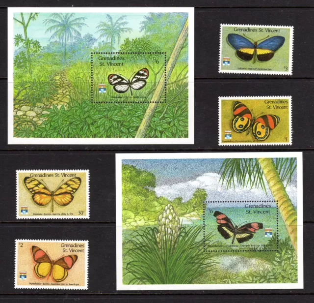 St Vincent Grenadines 1992 Papillons Butterflies 4t + 2 blocs ** MNH [T079]