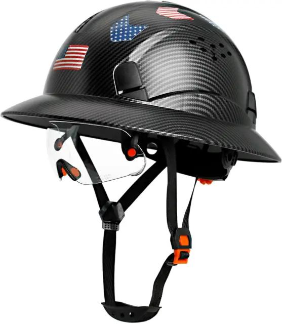 Carbon Fiber Pattern Full Brim Hard Hat with Visor-Osha Approved Construction Sa
