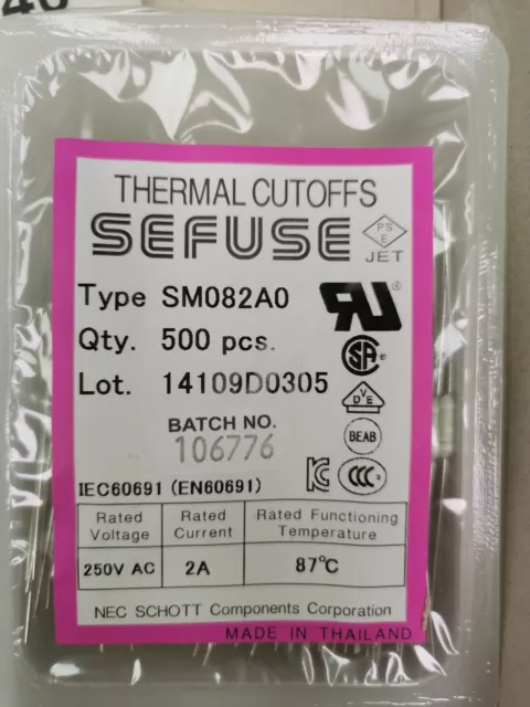 Thermal Cutoffs SEFUSE SM082A0 250VAC 2A 87℃ 500pcs (NEC Schott)