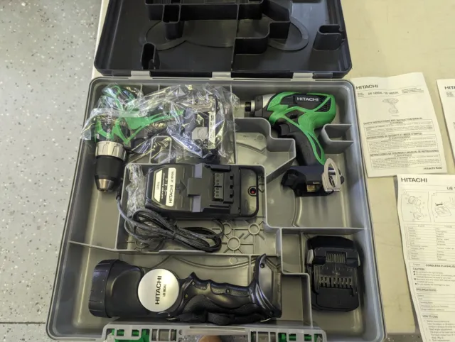 Hitachi Drill Package -Drill + Impact + Flash Light + 2 Battery + Charger